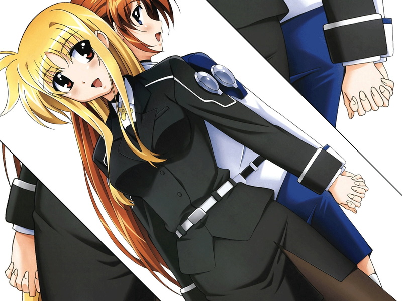 magical girl lyrical nanoha, consumerism, young adult, female, suit, retail, digital, blonde, blond hair, standing, hair, beauty, business, real people