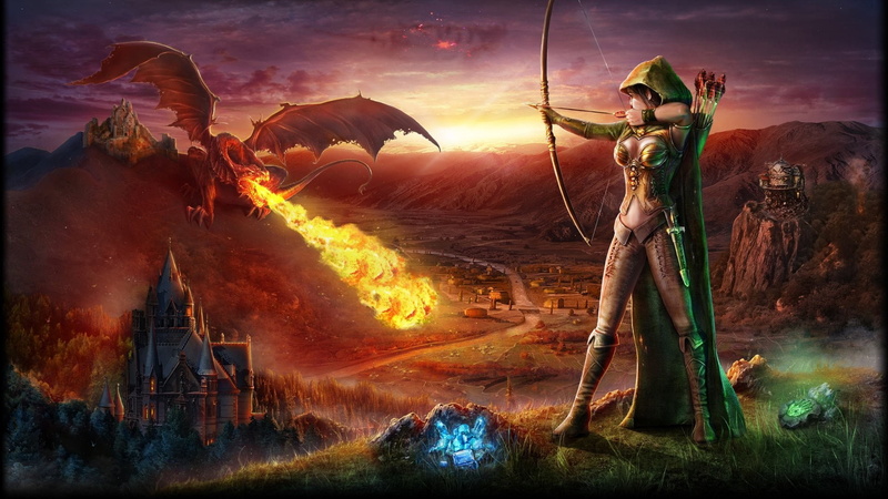 armor, 1080P, Fire dragon, Stormfall: Age of War, artwork, fire, castle, video games, archer, fantasy art, war
