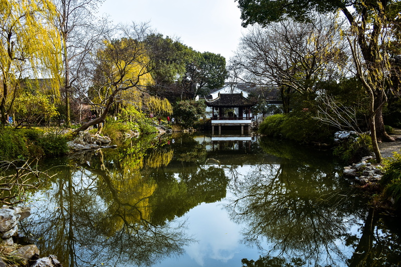 spring, foilage, day, lake, garden, tranquil scene, housing, reflection, outdoors, architecture, trees, pond, suzhou, land, humble administrators garden