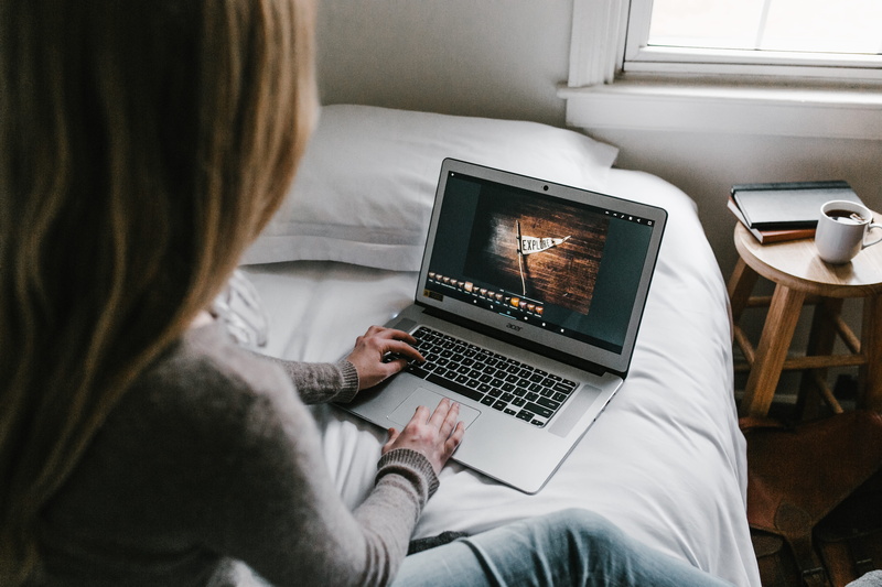 cozy, furniture, rear view, using laptop, one person, wireless technology, laptop, home interior, technology, indoors, working, women, white, typing, domestic room