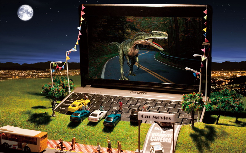 1080P, models, miniature, the city, toys, hill, lights, gigabyte, cinema, netbook, laptop, machine, dinosaur