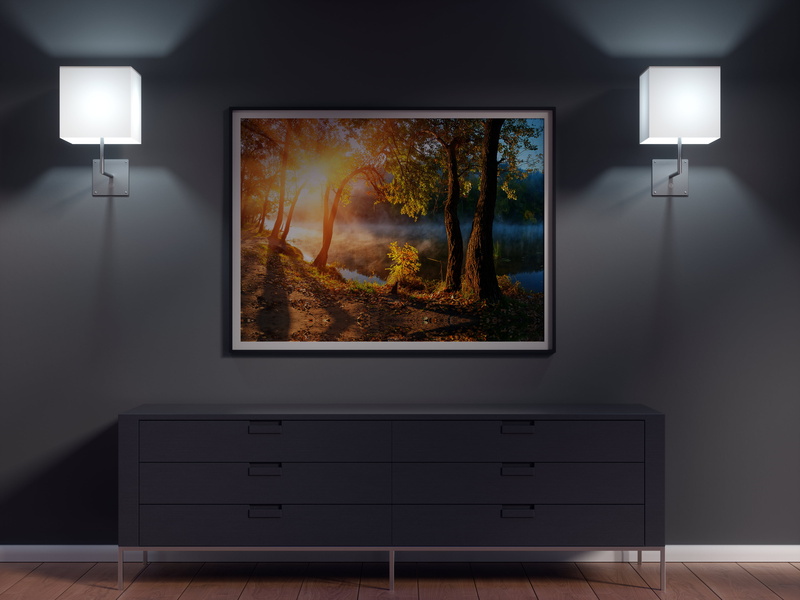 4K, picture frames, lights, wall, drawer