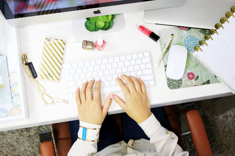 one person, desktop, human hand, office, technology, computer, long, office space, design professional, desk, white desk, keyboard, human body part, wooden