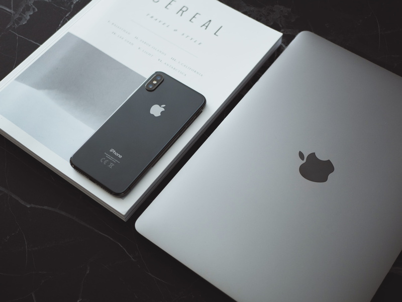 screen, laptop, wireless technology, creativity, indoors, still life, table, paper, apple, mobile phone, high angle view, minimalism, communication, photo
