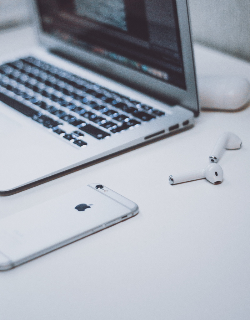 technology, airpods, communication, paper, apple, space, furniture, gray, high angle view, close-up, table, accuracy, work tool, connection, no people