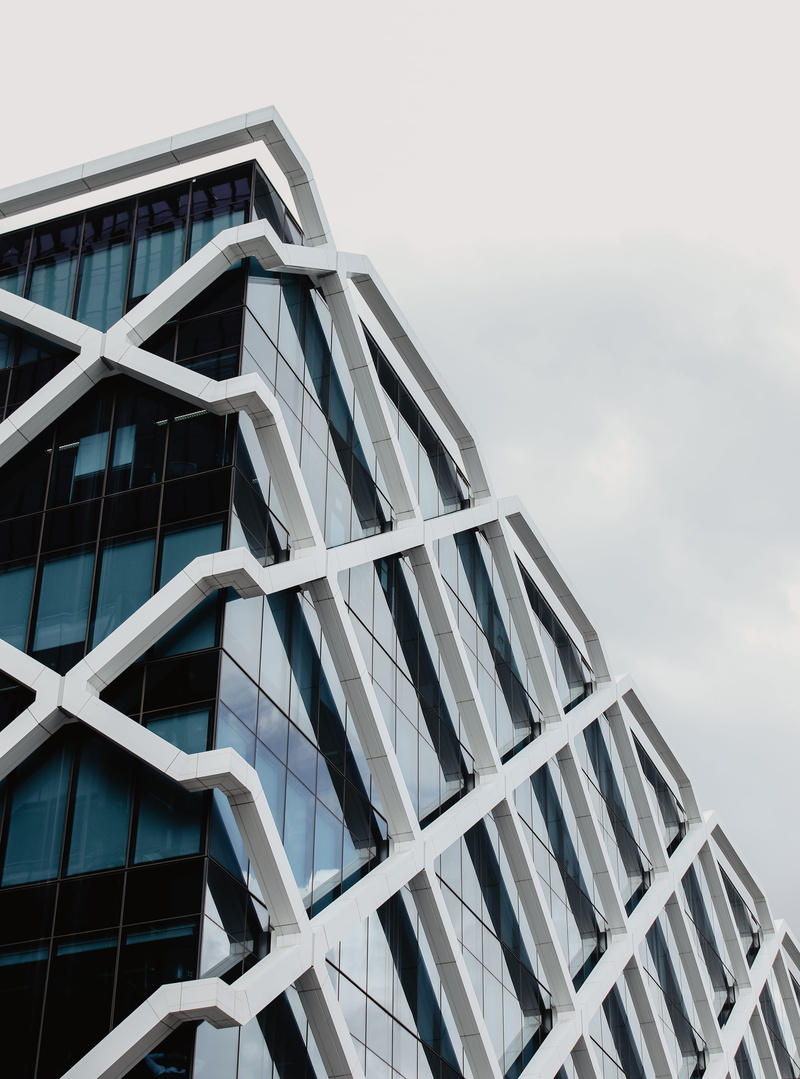 white, housing, skyscraper, light blue, low angle view, aestetic, glass - material, pattern, built structure, design, clear sky, day, no people, architectural