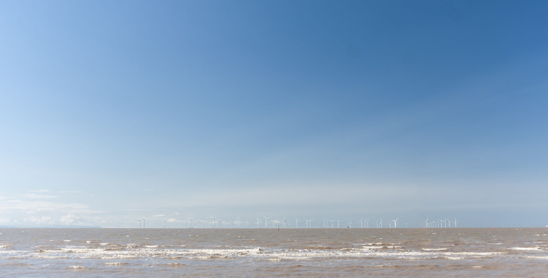 4K, panorama, turbines, non-urban scene, tide, north sea, horizon over water, sky, beach, tranquil scene, wind farm, scenics - nature, water, horizon