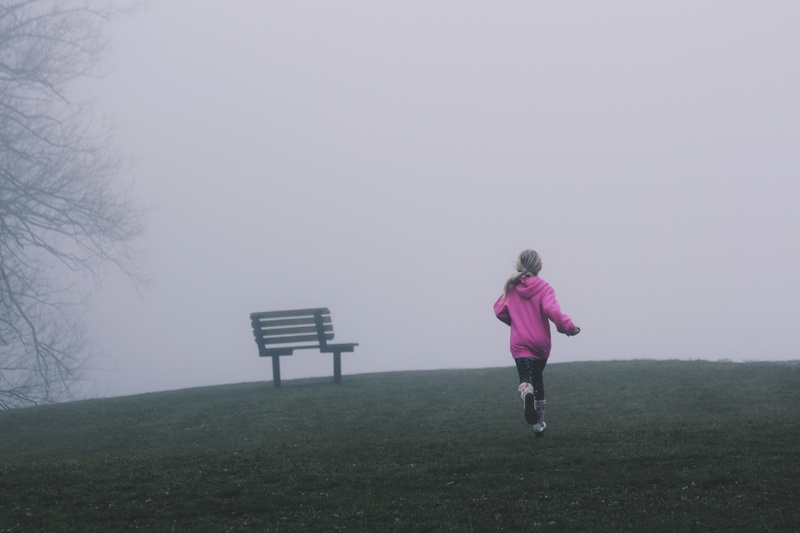 plane, rear view, plant, running, sky, grass, alone, trees, childhood, run, day, fog, kid, lifestyles, full length, warm clothing, people, 5K, landscape