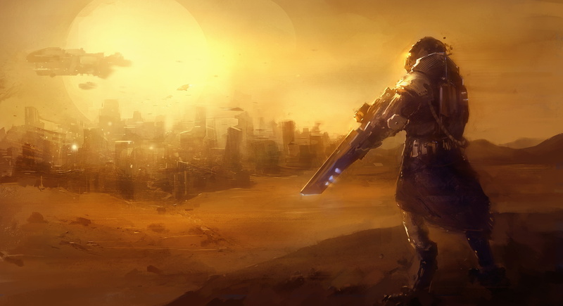 futuristic, fighting, uniform, heroes, clothing, weapon, night, machine gun, artwork, soldier, science fiction, one person, building exterior, conflict