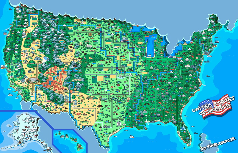USA, Pixel Art, Map, 2K, Artistic