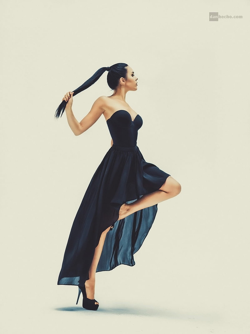 dress, Studio, dark hair, ponytail, 720P, women, shoes, hair pulling, black clothing, Dan Hecho, high heels