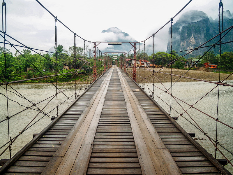 footbridge, transportation, plant, railroad track, bridge - man made structure, nature, laos, the way forward, no people, cables, brige, tree, built structure