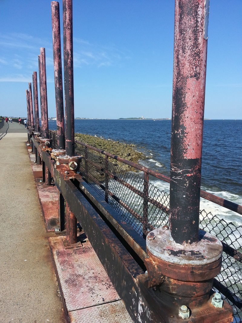pipes, outdoors, water, sky, no people, pipe, scenics - nature, tranquility, horizon, sea, long, plumbing, day, post, water pipe, architecture, horizon over water