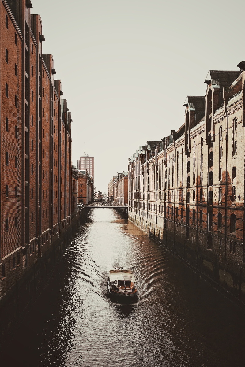 nature, nautical vessel, sky, water, travel, building, body, gray, row, built structure, no people, brick, canal, waterfront, river, gondola