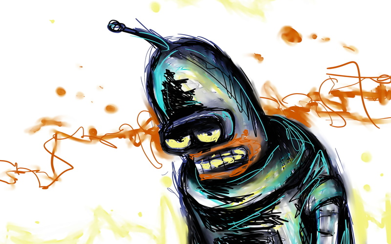 painting, art, cartoons, bender, robot, 1080P, futurama