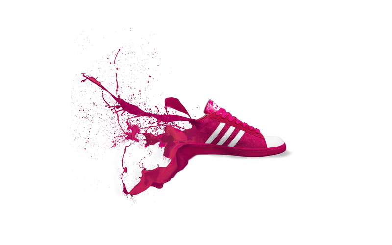 logo, pink color, sneakers, indoors, drop, single object, 4K, red, splash, paint, cut out, splashing, shoe, close-up, still life, art and craft, art, white color