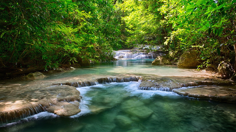 full, stepped, hd, tropical, river, 1080P, green, thailand, screen, desktop, waterfalls, vegetation