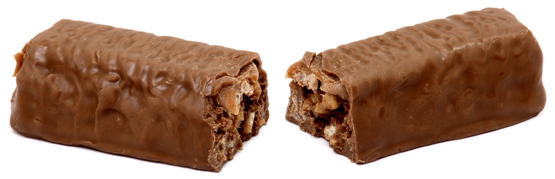 panoramic, indoors, single object, slice, crisp, burnt, brown, food and drink, diet, macro, white background, studio shot, Chocolate, food, split, Sugar
