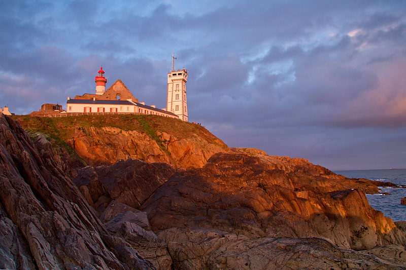 rock - object, solid, history, built structure, land, no people, point st mathieu, atlantic coast, point, lighthouse, travel, building exterior, sunset