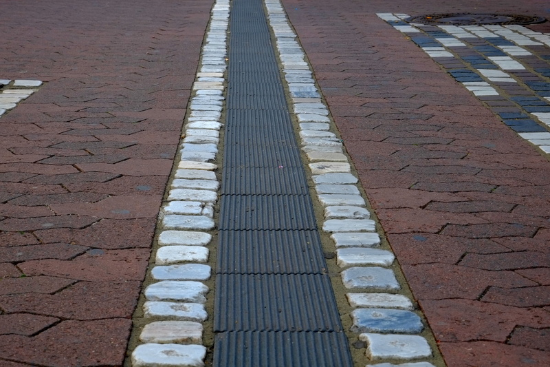 paving stone, patch, stones, outdoors, abstract, metal, footpath, high angle view, cobblestones, construction material, road construction, 4K, sidewalk