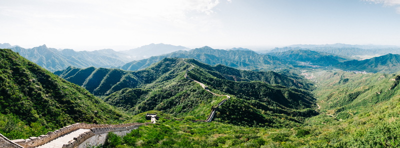 land, great wall, environment, outdoors, 8K, mountain, skyline, landscape, wall, pine tree, forest, scenics - nature, tree, green color, high angle view