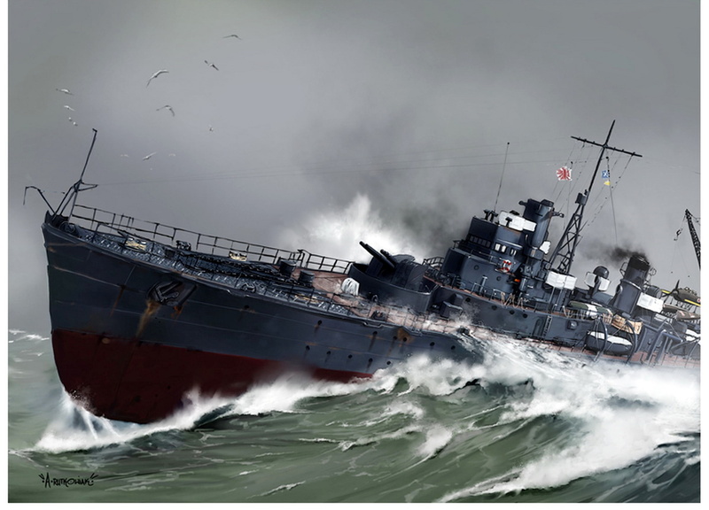 wave, andquot;Tsugaruandquot;, squirt, WW2, figure, frontier, sea, Japanese, mine, the sky, albatrosses, 1080P