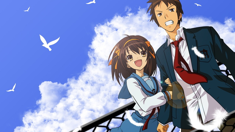 school uniforms, melancholy, uniforms, Suzumiya Haruhi, The Melancholy of Haruhi Suzumiya, school, kyon, nature, art, 1080P, hd, anime, sky, haruhi, suzumiya