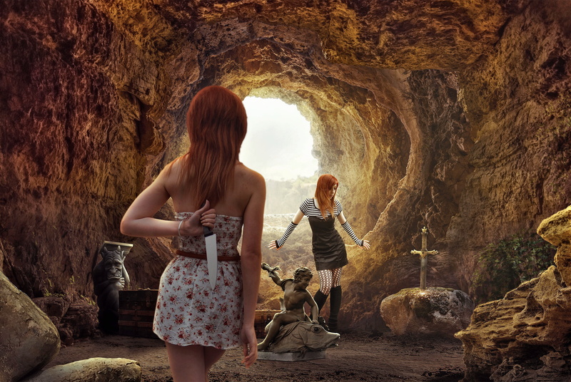 deceit, 2K, girls, cave, knife.