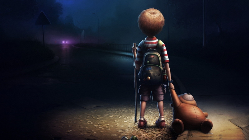 night, bear, Dreams can come true, In a way, adventure, road, 1080P