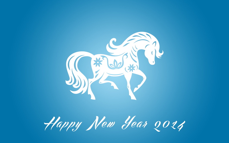 Year, Blue, 2014, Horse, New, Happy, 2K