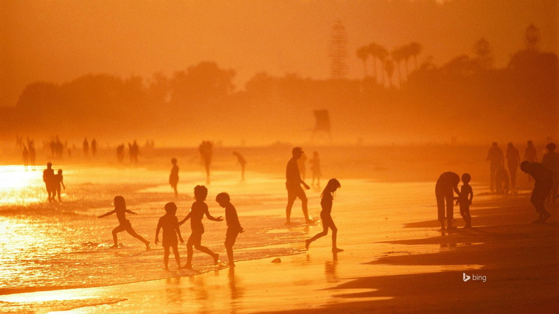 leisure activity, water, beach, lifestyles, california, real people, theme, fun, sea, enjoyment, men, sky, hot, sunset, crowd, outdoors, large group of people
