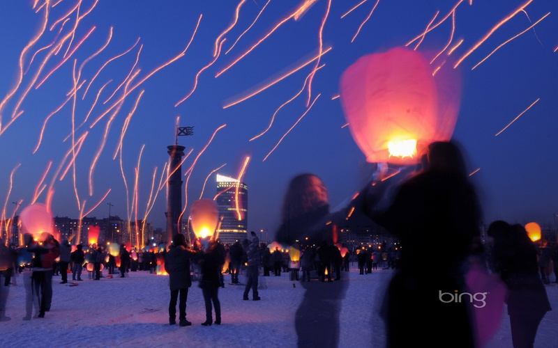 snow, motion, firework - man made object, real people, celebration, bing, large group of people, cold temperature, illuminated, arts culture and entertainment