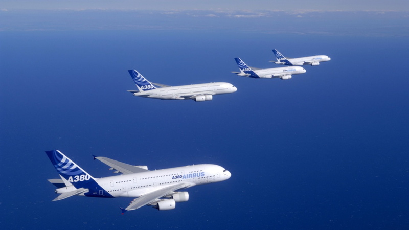 1080P, skyscapes, aircraft, blue, airbus, a380 800