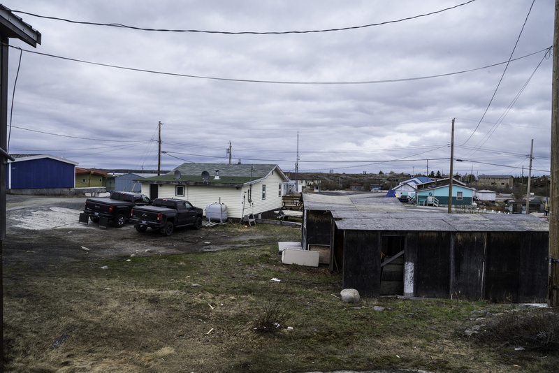 clouds, cloud - sky, northwest territories, cable, town, day, no people, grass, canada, built structure, abandoned, buildings, transportation, mode of transportation