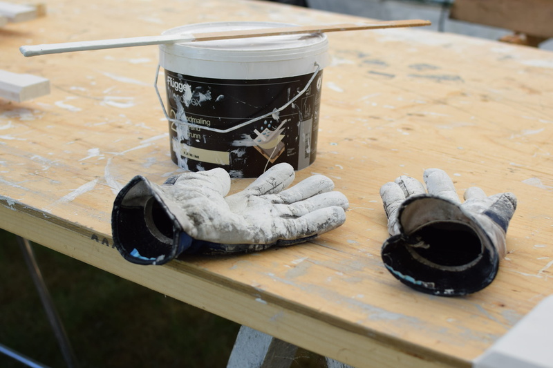 finished, gloves, 2K, still life, high angle view, shoe, done, table, indoors, wood, sport, hardwood floor, work tool, dirty, no people, flooring, paint