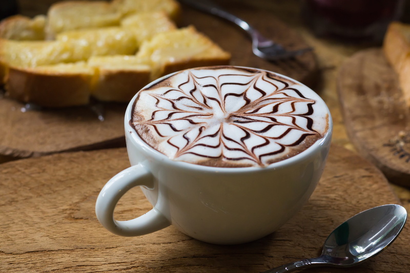 espresso, no people, food and drink, designed, food, fork, pattern, wood, delicious, refreshment, cup, flower, art, fragrant, cappuccino, kitchen utensil