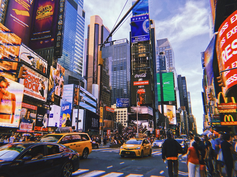 cab, new york city, city life, building exterior, 4K, modern, automobile, motor vehicle, times square, human, car, road, town, taxi, office building exterior