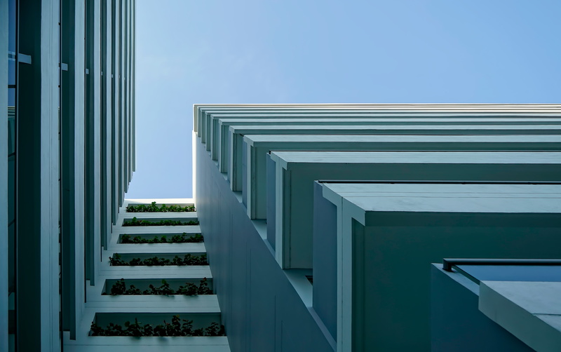 construction, railing, built structure, outdoors, lines, no people, light, cartagena, day, building, sunlight, office building exterior, directly below