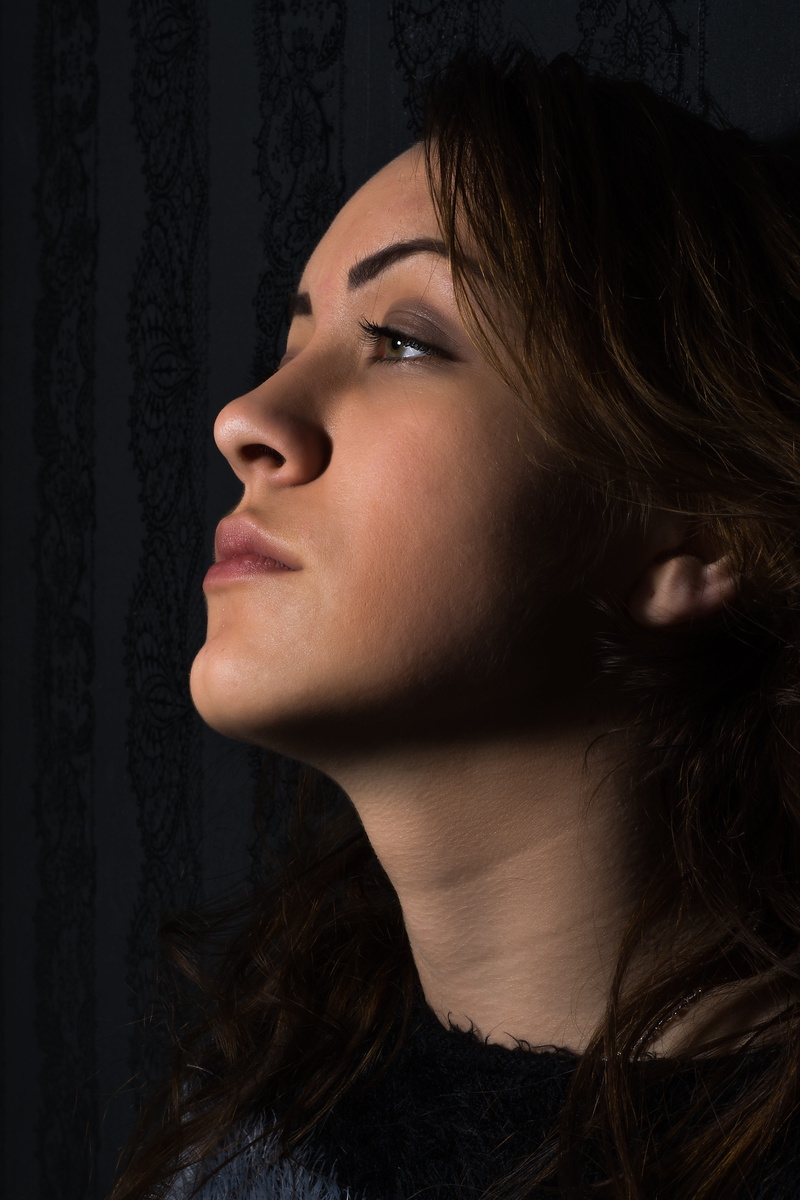 regardless of whether the, women, young, facial, depression - sadness, 5K, one person, black background, hairstyle, attractive, adult, expression, indoors