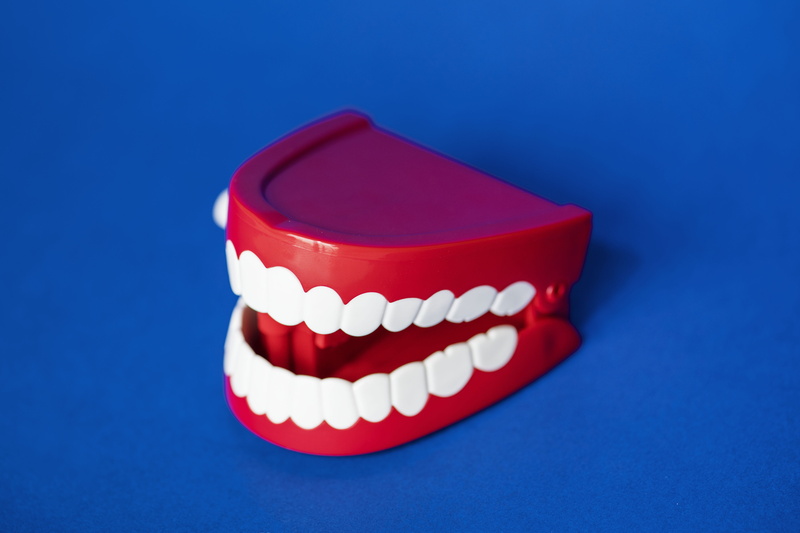 healthcare and medicine, 4K, plastic, white color, blue, fake, dental health, dentistry, red, dose, blue background, denture, close-up, high angle view
