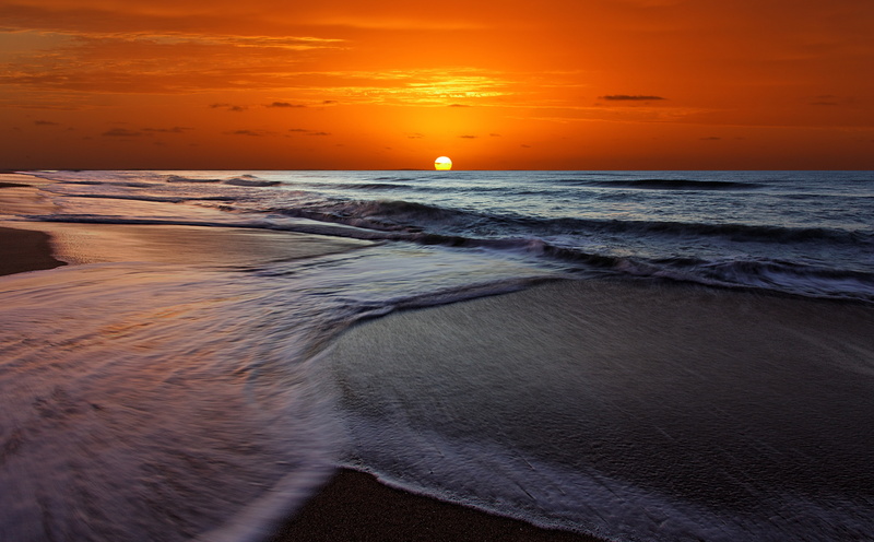 outdoors, 5K, Sunset, Beach, sky, motion, wave, waves, beauty in nature, sea, orange color, Memorable, idyllic, non-urban scene, horizon over water, tranquil scene