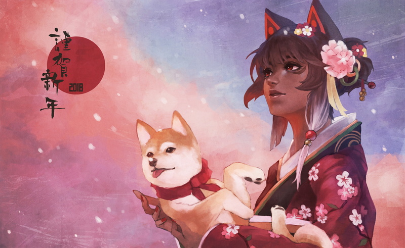 real people, Anime, one person, dog, leisure activity, young adult, lifestyles, animal ears, portrait, mammal, pets, one animal, looking at camera, kimono