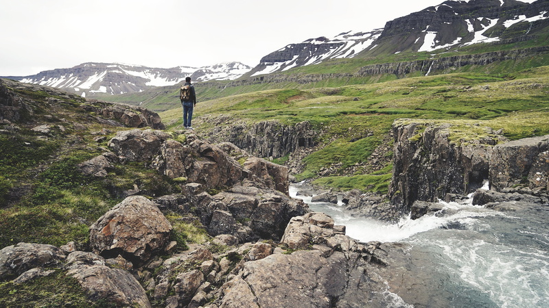 ground, backback, rock - object, trek, 2K, mountain range, adults only, adult, hiker, full length, fields, cliffs, landscape, rocks, people, adventure