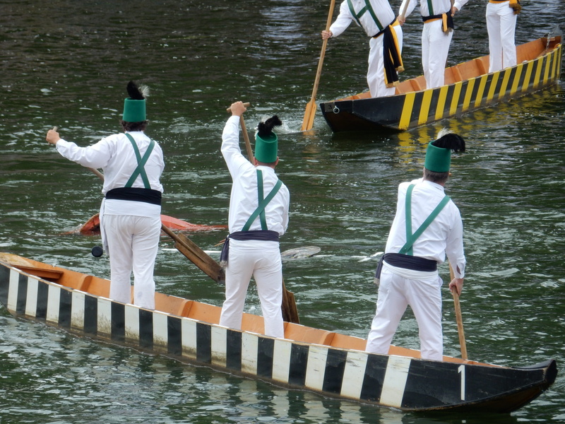 standing, 4K, zill, fishing guild, competition, rear view, ulm, real people, wet, dressed up, nature, danube, custom, men, celebrate, zillfahrer, day