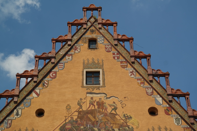 frescoes, blue, shipping, no people, low angle view, ulmer schachtel, ferry, spirituality, Town Hall, building, early renaissance, Yellow, Facade, secco painting