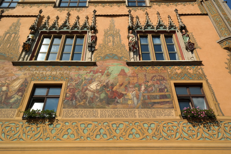 the past, day, art and craft, wall - building feature, Painting, ornate, city, no people, representation, fresco, ulmer hall, Facade, nature, residential building