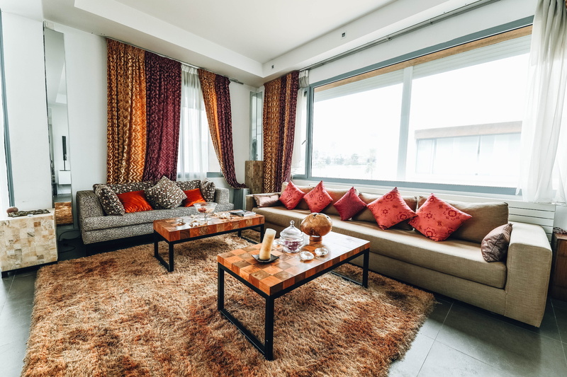 interior design, home interior, contemporary, curtain, window, building, day, apartment, inside, 4K, brown, throw pillows, no people, modern, windows
