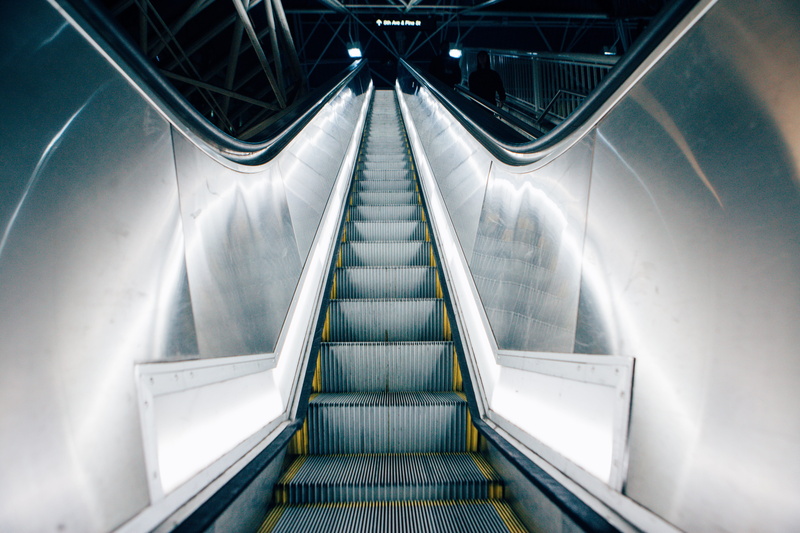 handrail, photo, staircase, architecture, metal, modern, reflection, transportation, the way forward, absence, railing, 5K, built structure, futuristic