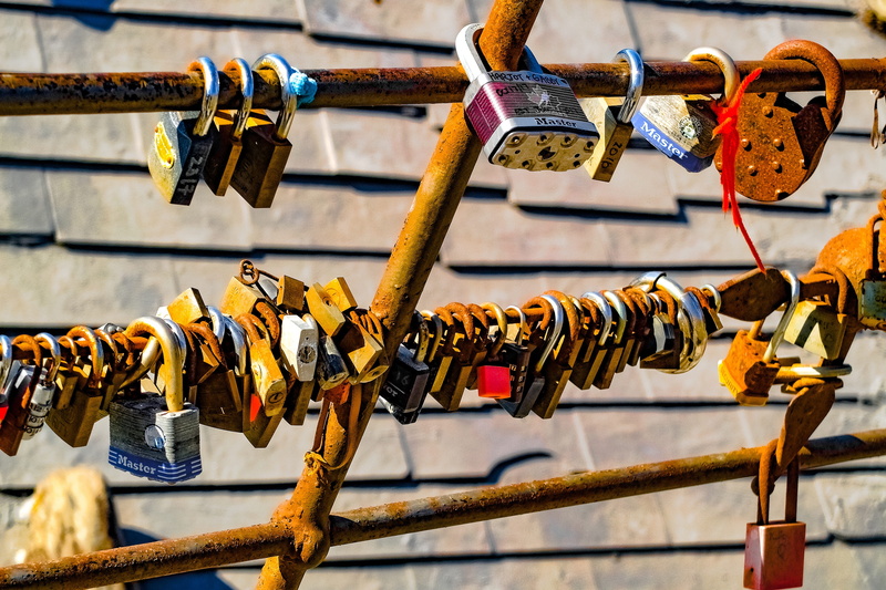 no people, luck, focus on foreground, choice, large group of objects, symbol, padlock, 4K, romantic, love, love lock, safety, security, connection, close-up