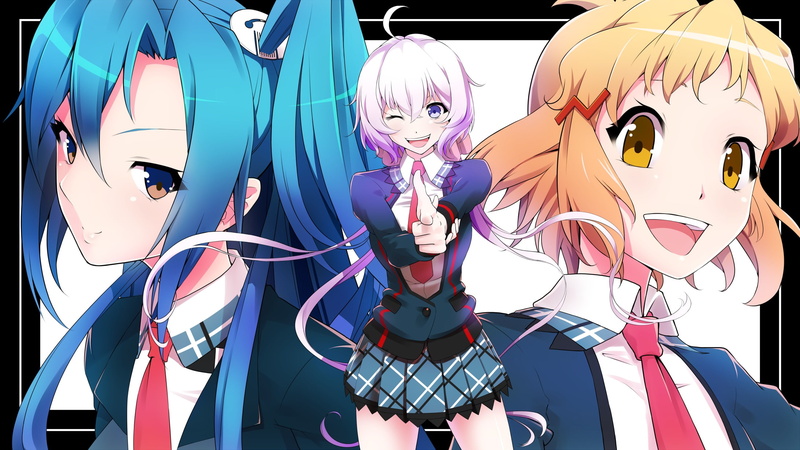 senki, tagme, blue, tachibana, tsubasa, symphogear, hibiki, hair, seifuku, group, long, tie, zesshou, kazanari, chris, purple, yukine, 1080P, short, eyes
